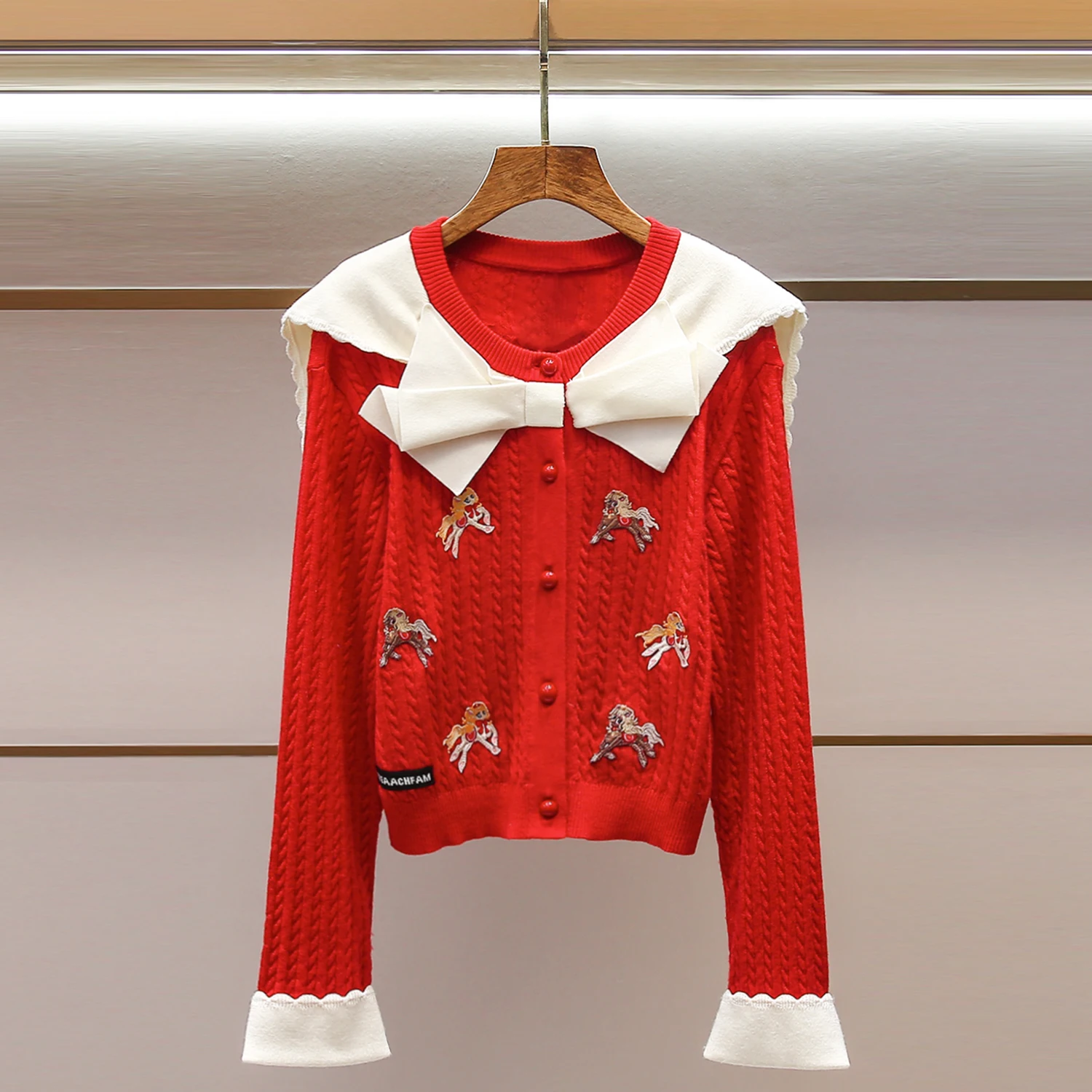 

Sweet Embroidered Knot Scarf Knitted Sweater Cardigan Women's Premium Faion Spring New Arrival Soft Medium Thin...