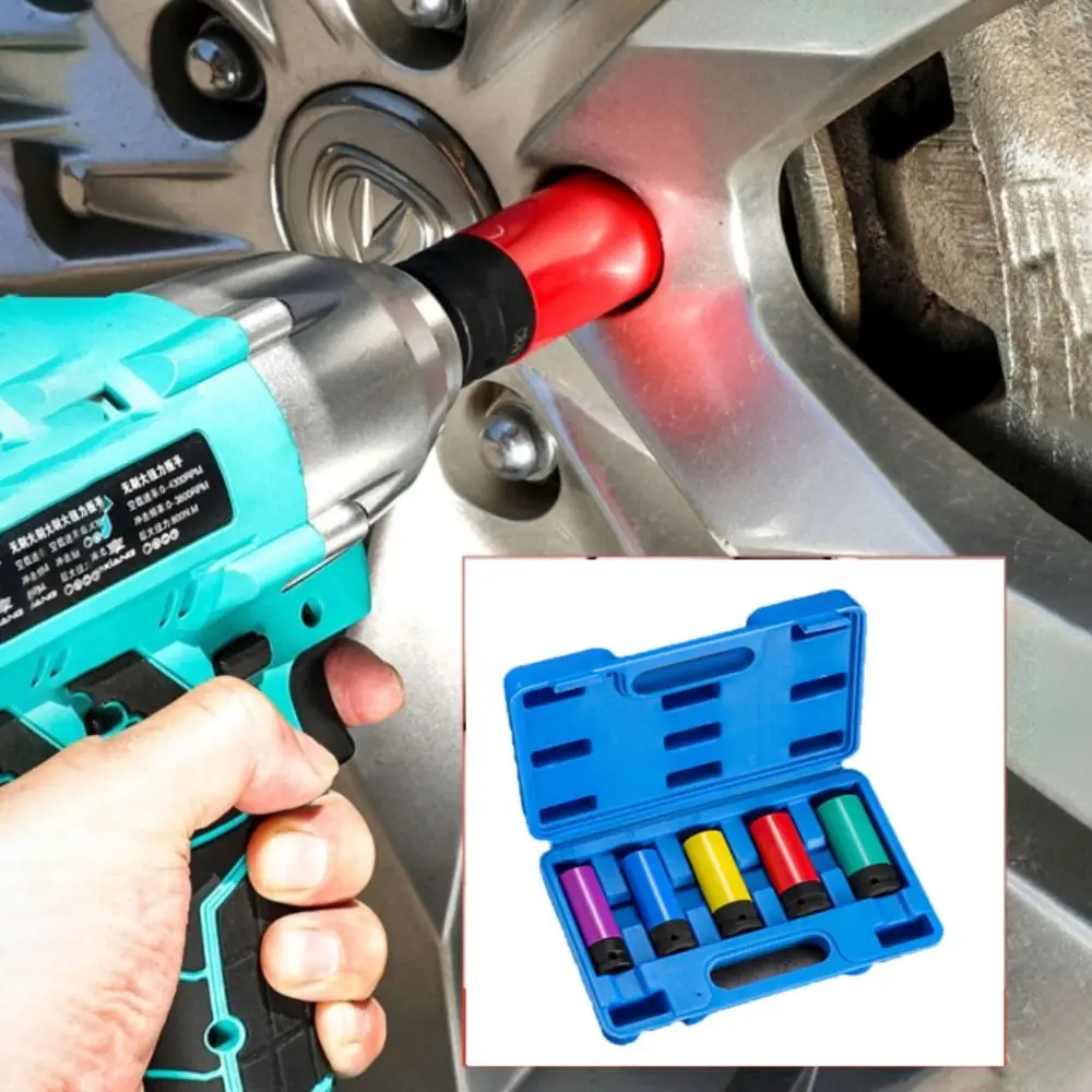 

Thin Wall Drive Wheel Protector Plastic Sleeve Deep Socket Lug Nut Socket Metric Size Color Coded Impact Socket Nut Removal