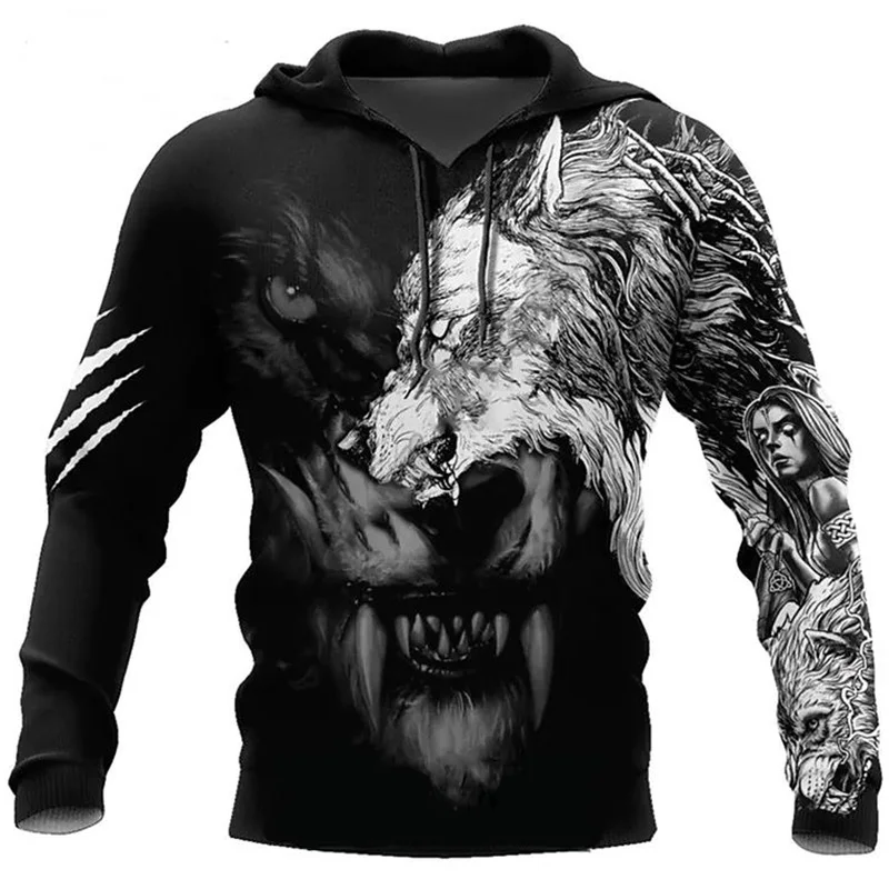 

Funny 3D Wolf Print Sweatshirts For Men Street Hip Hop Style Hooded Shirt Fashion Loose Pullover Autumn Winter Casual Clothing