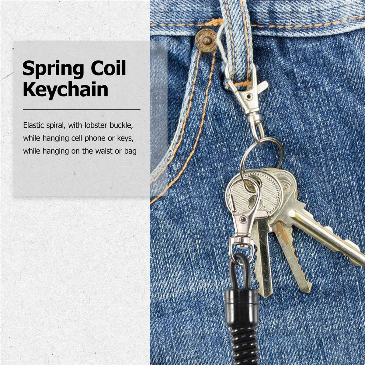 Lobster Clasp Black Spring Stretchy Coil Cord Strap Keychain Key Chain