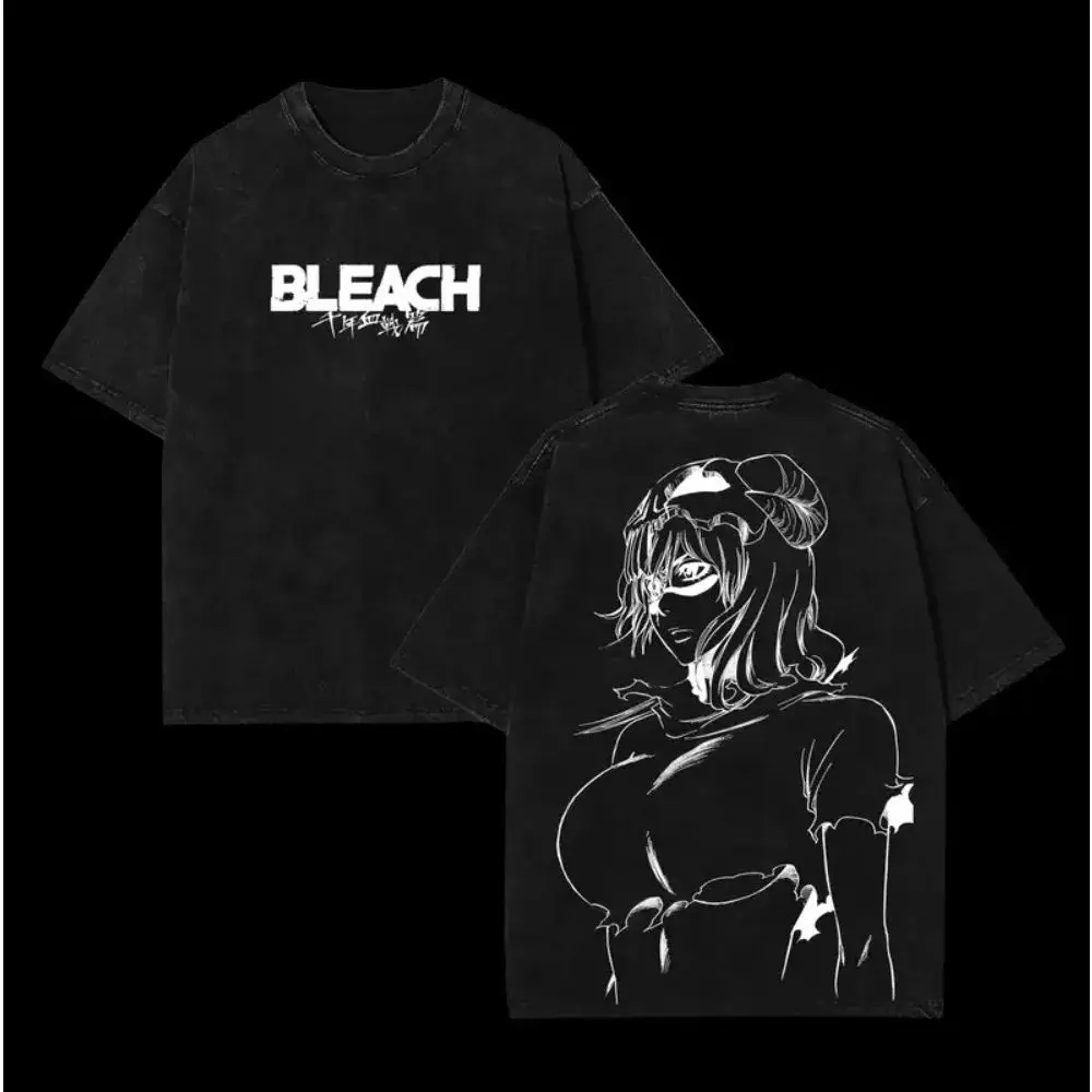 Camiseta Vintage Harajuku Anime BLEACH Nelliel Tu Odelschwanck Camiseta gráfica Camiseta de algodón Camiseta Retro lavada Unisex