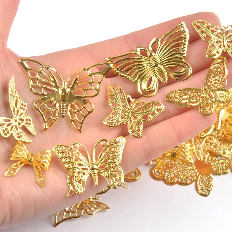 Mixed Gold Butterfly Filigree Wraps Connectors For Making Jewelry Findings DIY Scrapbook Home Decor Metal Crafts Embellishments