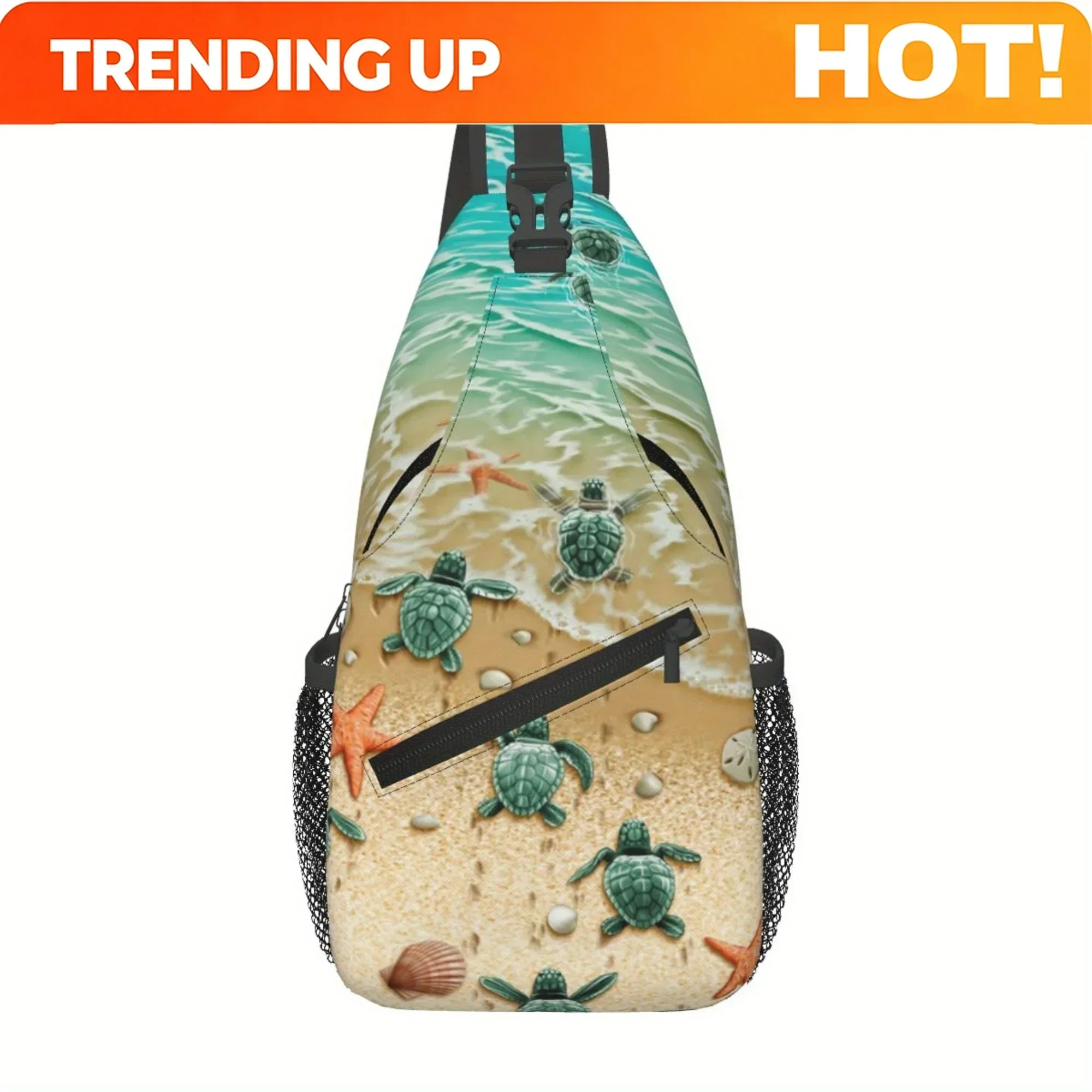 Custom Men's Ocean Sea Turtle Beach Shell Print Chest Bag - Lightweight Durable Crossbody Backpack with Secure Zipper