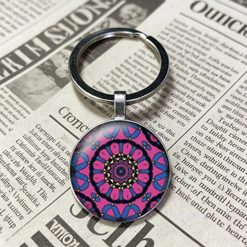 Hand Drawn Ethnic Kaleidoscope Keychain Mandala Art Round Key Accessory For Daily Backpack Decor Gift