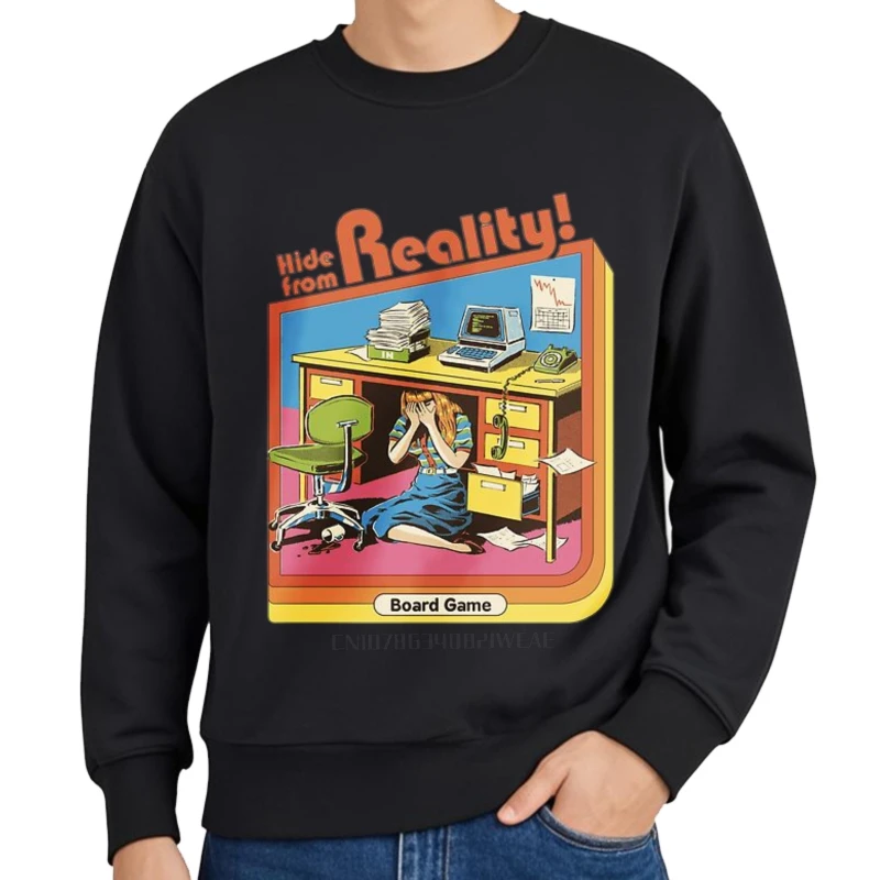 Streetwear outono para homem com capuz esconder da realidade jogo de tabuleiro treino rock viagem tripulação pescoço moletom moda com capuz