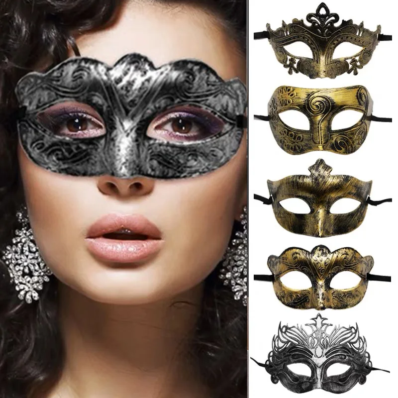 

Antique Silver Gold Half Face Mask Women Men Retro Halloween Carved Eye Mask Carnival Dress Masque Costume Party Props Cosplay