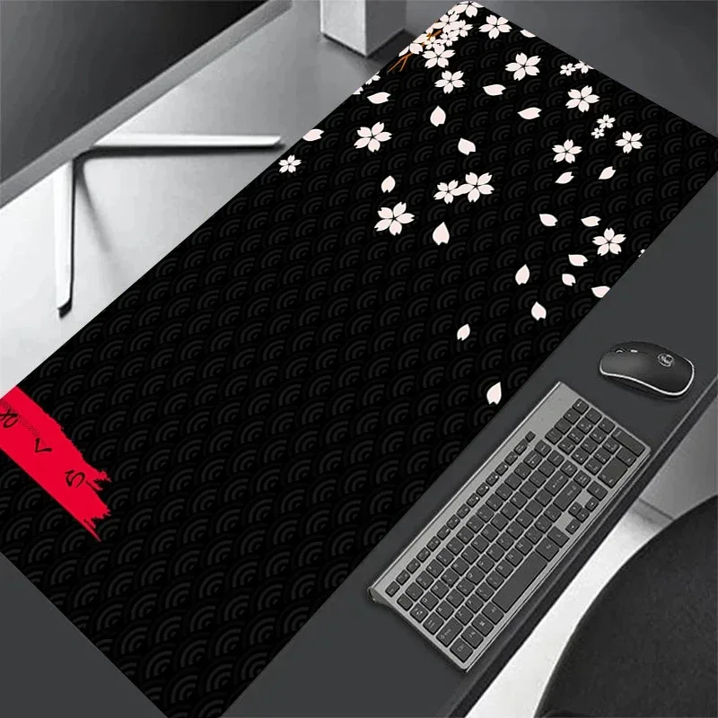 Large Black Gaming Mouse Pad Sakura Cherry Blossom XL Home New HD Mousepad XXL 90x40 Rubber Non-Slip Game Keyboard Mats Desk Mat