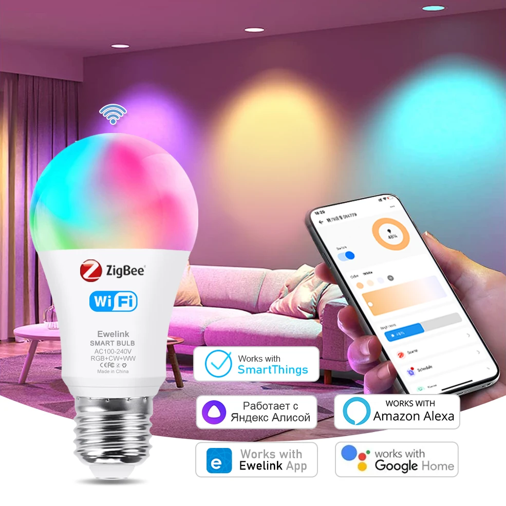 Ewelink WiFi Zigbee Smart Bulb E27 LED Lamp RGB+WW+CW 18W 15W Żarówka Współpracuje z Alexa Google Home Alice Wymagany koncentrator Zigbee