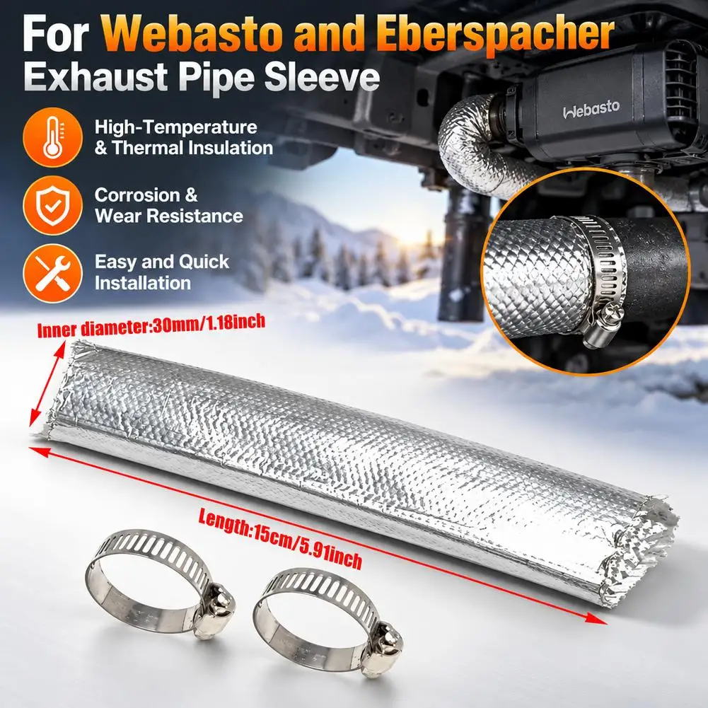 Parking Heater Exhaust Pipe Insulation Sleeve Kit Aluminum Foil Fiberglass Heat Shield Tube Clamps for Webasto Eberspacher RV