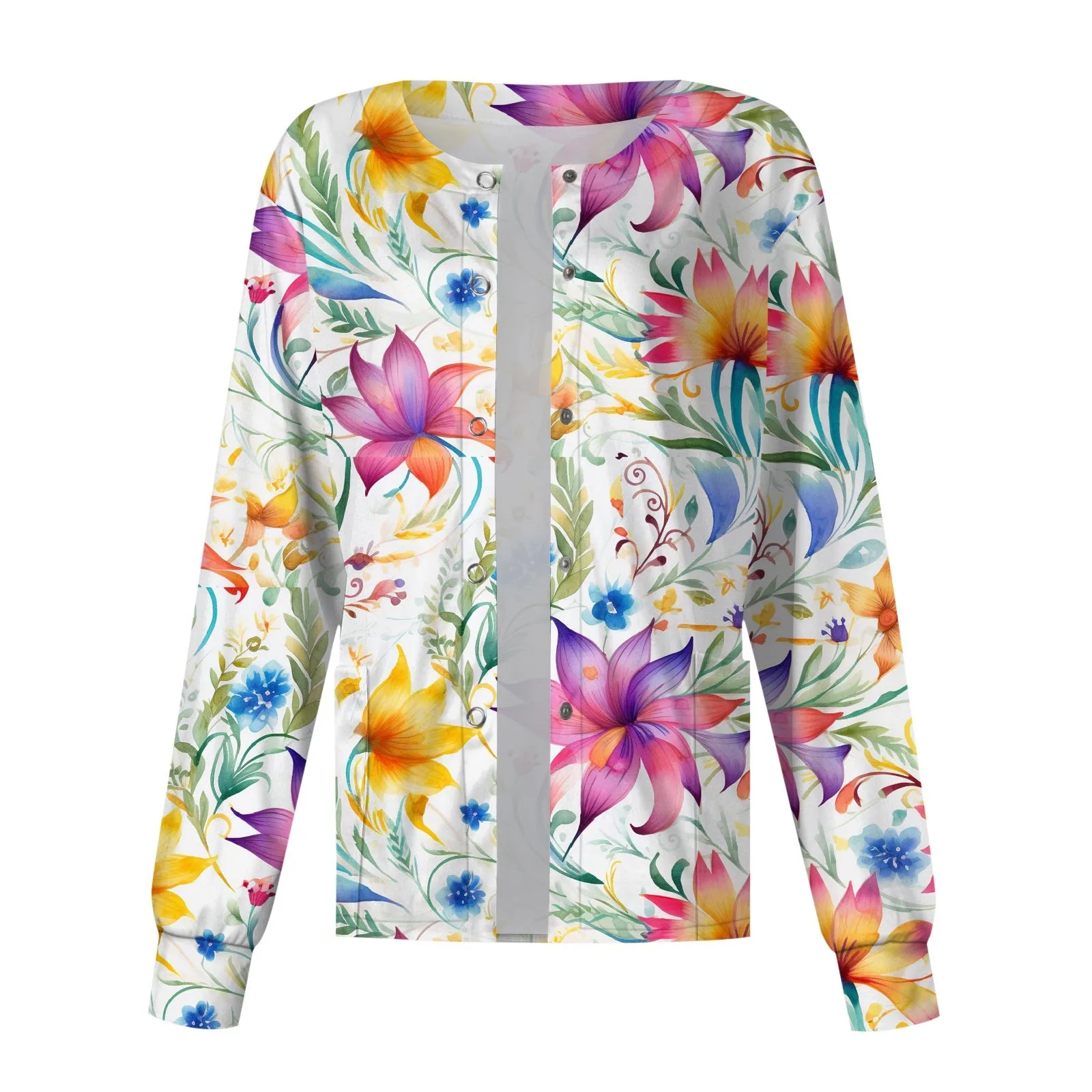 

Women'S Casual Long Sleeve Nursing Work Clothes Single Breasted Floral Print Cardigan Top Jacket Breathable Nursing Work Clothes