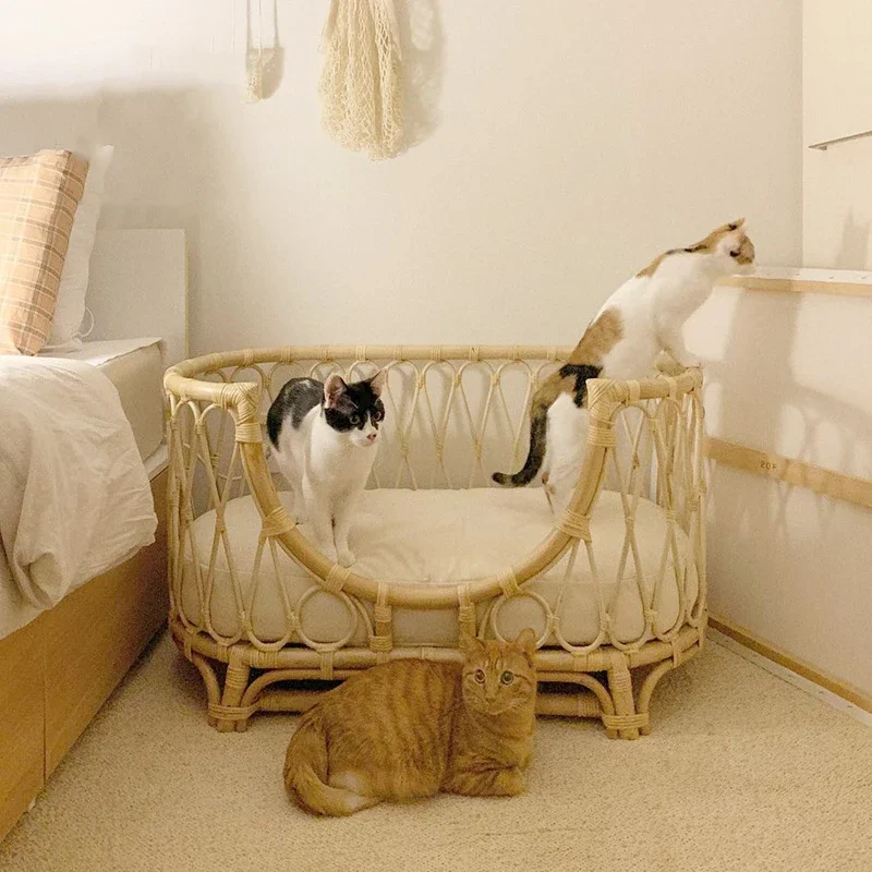 Imagem -04 - Handmade Videira Tecelagem Gato e Canil do Cão Universal Pet Bed Cats House Princesa Cama Estável e Durável Ins Alta Beleza