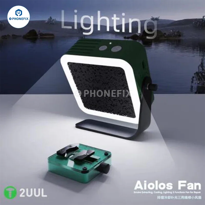 2UUL 3 in 1 Cooling Smoke Extractor with LED Lighting Portable Mini Cool Down Fume Absorber Fan for Mobile Phone Welding Repair