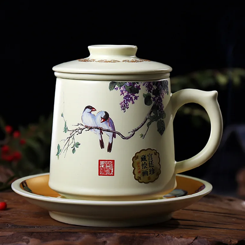 

J Jingdezhen Tea Cup Ceramic Cap Tea Water Separation and Filtration Large Bubble Boss Office Water