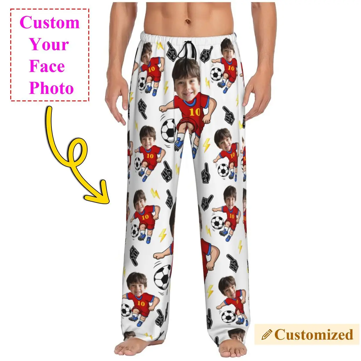 

Football Custom Pajama Pants for Men Personalized Face Photo Desgin Sleep Sleepwear Bottoms with Pockets