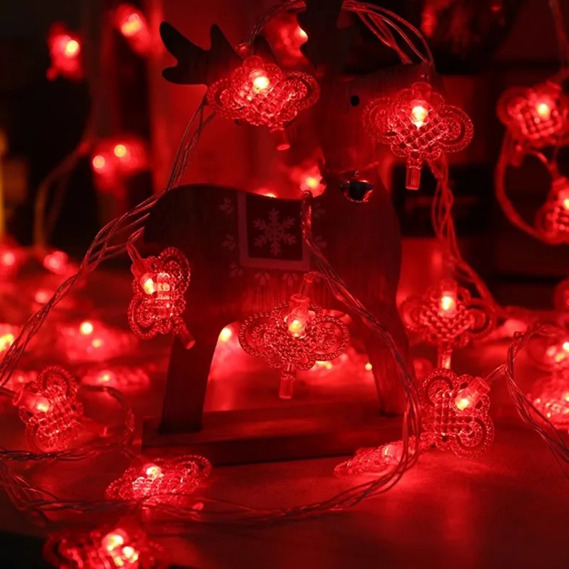 1.5M Happy New Year Red Lantern String LED Decor Chinese Knot Lights String Wedding Decorations Chinese Spring Festival Scene