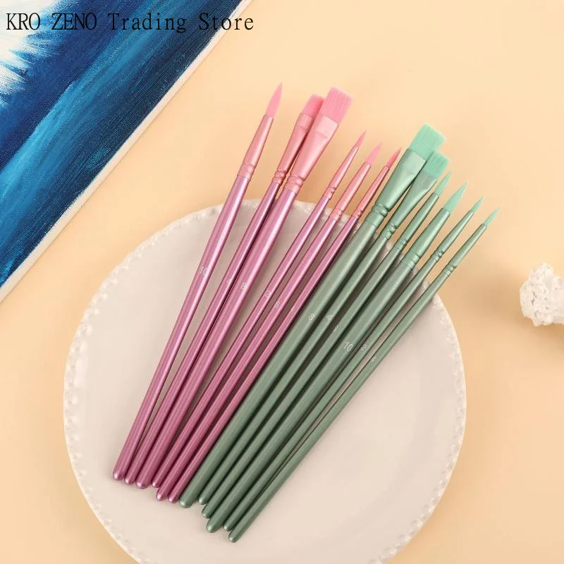 4/6PCS Watercolor Brush Set Pointed Round Flat Head Hair Beginner's Art Student Hand Drawn Watercolor Nylon Painting Material