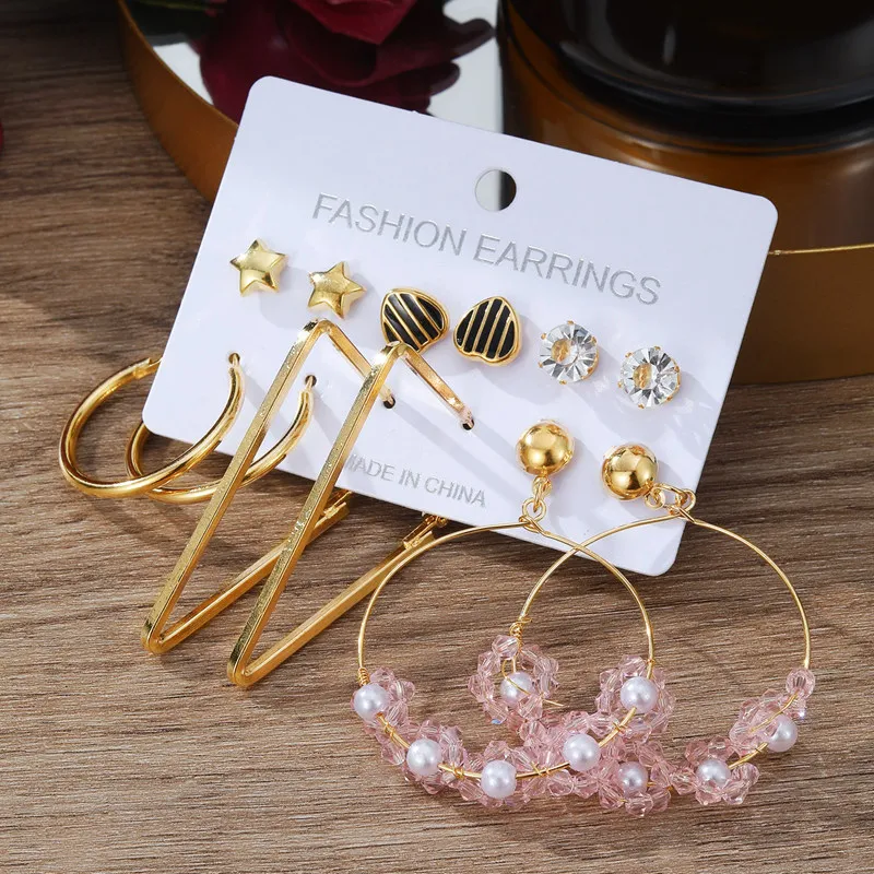 IFKM Boho Circle Hoop Earring Set Color oro donna Bohemia Pearl Vintage Heart Drop Earring Heart zircone Ear Studs Jewelry