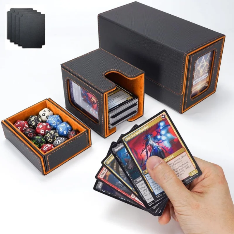 3-in-1 Card Storage Box Magnetic and Removeable Card Case with 2 Commander Display and 1 Dice Tray Holds 200+ for MTG TCG Sports
