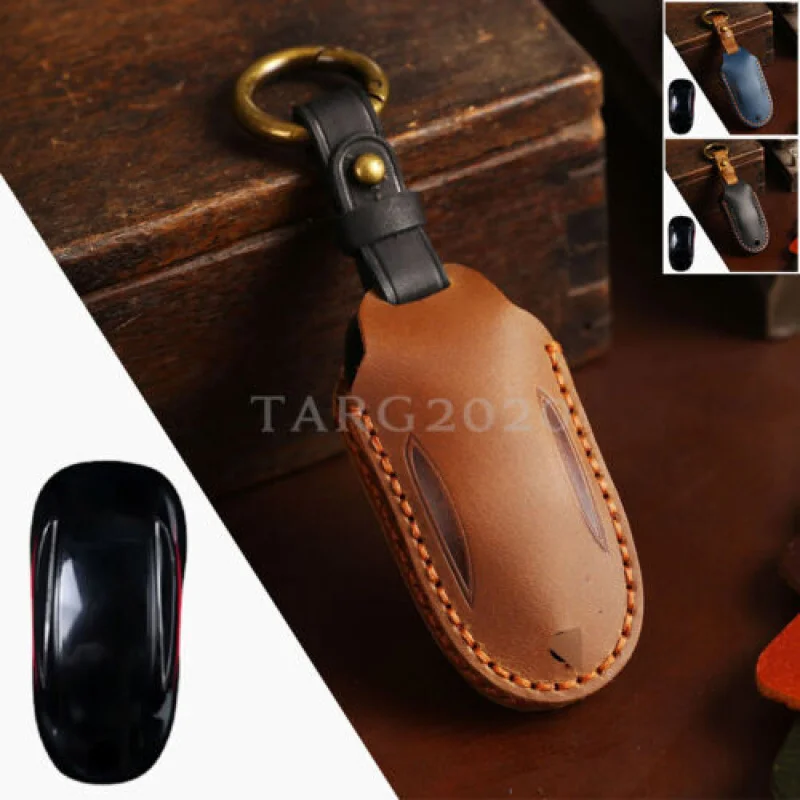 

A+ Genuine Leather Car Remote Key Fob Case Cover Shell Holder For Tesla Model X