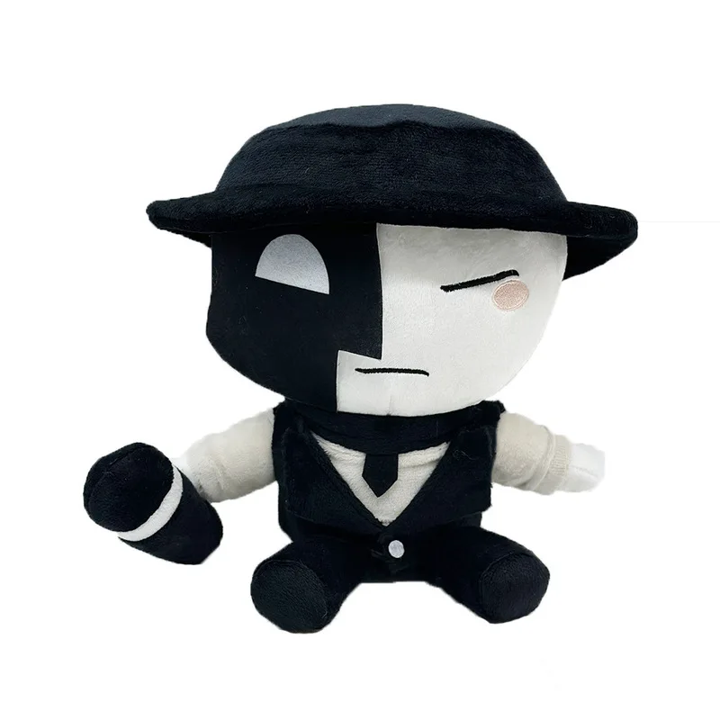 

Die Of Death Artful Plush Doll Game Peripheral Black White Stuffed Toy With Hat Microphone For Game Fans Kids Collection Gift