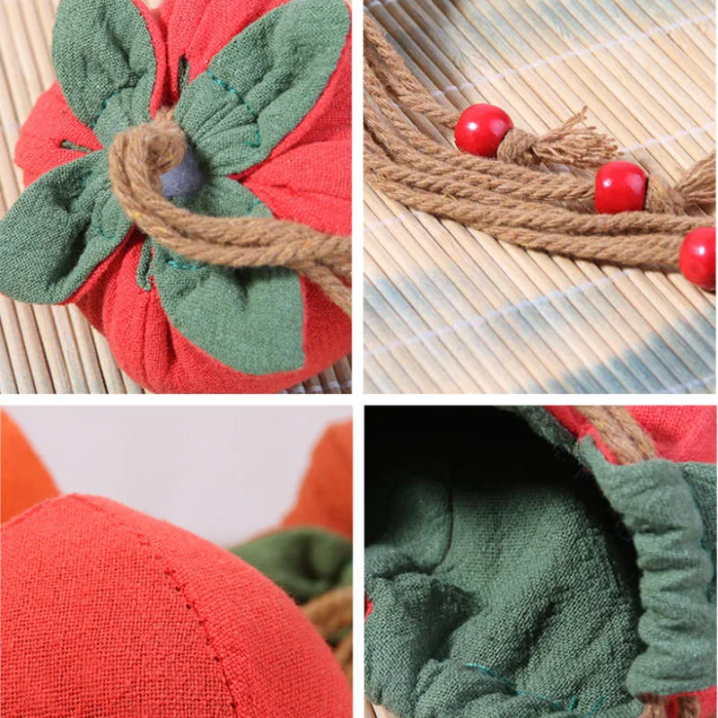 20pcs/lot 7*10cm Persimmon Shape Sachet Cotton Linen Cloth Drawstring Bags Car Decoration Small Gift Pendant Cute Pouches