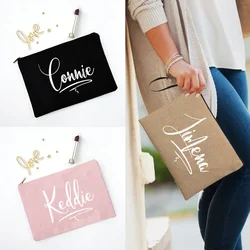 Personalized Makeup Bag Canvas Monogram Cosmetic Zipper Pouch Bridesmaid Maid of Honor Holiday Wedding Bachelorette Party Gifts