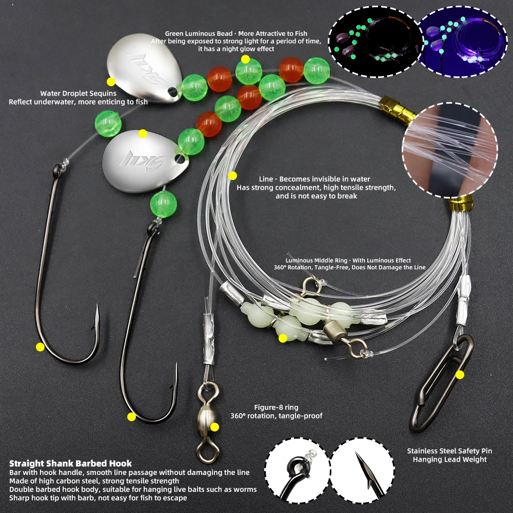 ZYZHE 1/3/5 Stück Meeresangel-Rigs mit Doppelhaken Metall-JIG Größe 1/0 # Salzwasser-Surf-Angelköder-Rigs Flapper-Snapper-Rigs – Detail 4