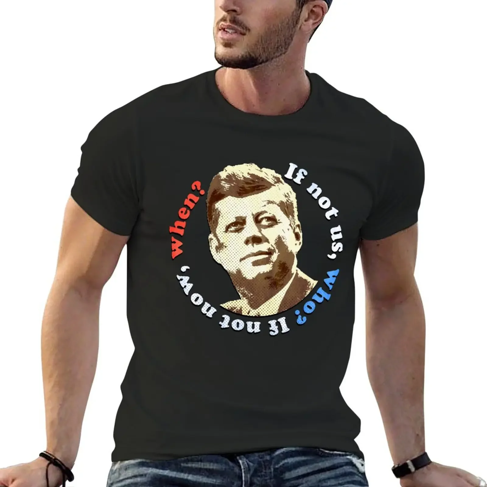 JFK John F. Kennedy T-Shirt korean fashion heavyweights vintage t shirts black t-shirts for men