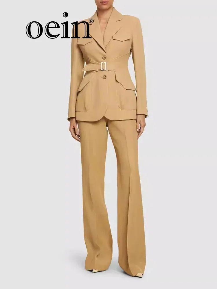 

[oein] 2024 Spring And Autumn New Zhongshan Style Slim Fit Long Sleeved Mid Length Women's Solid Color Suit Coat