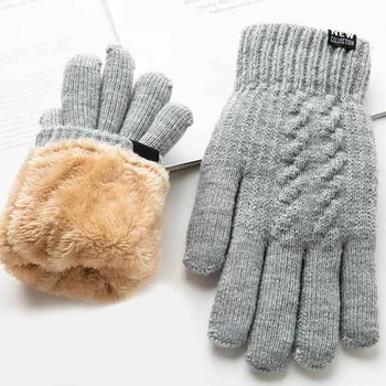 Neue männer Warme Voll Finger Handschuhe Winter Touchscreen Plus Fleece Handschuhe Frau Verdickung Wolle Gestrickte Radfahren Fahren Handschuhe