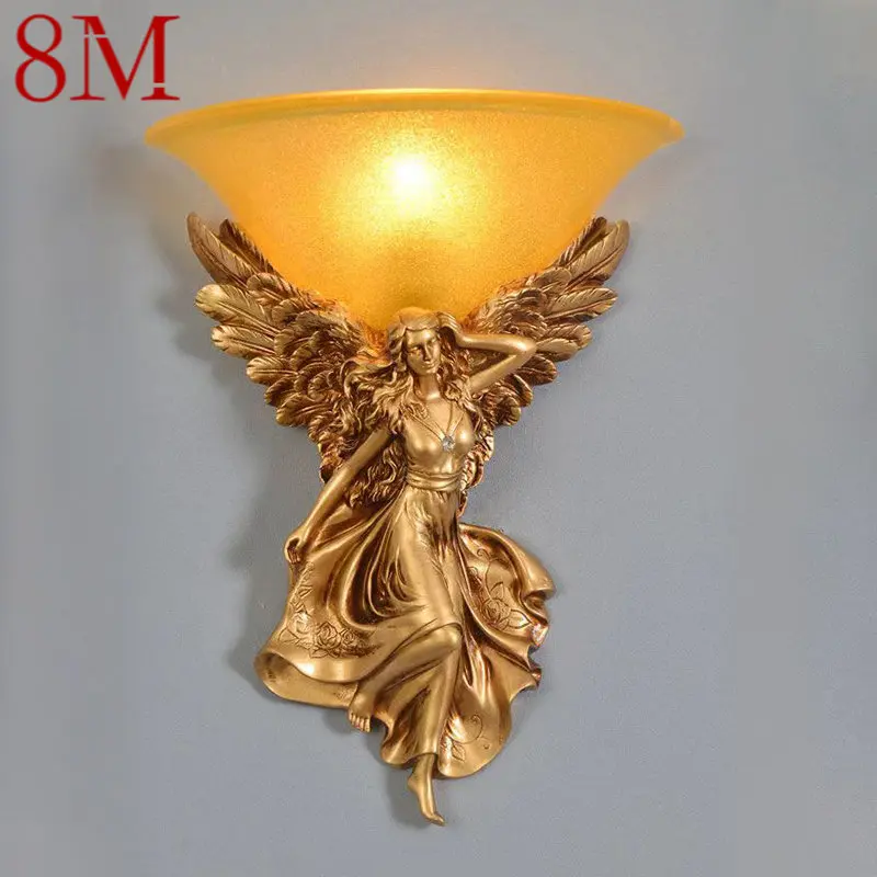 8M Modern Angel Gold Wall Lights LED Creative Vintage Resin Sconce Lamp for Home Living Room Bedroom Bedside Decor