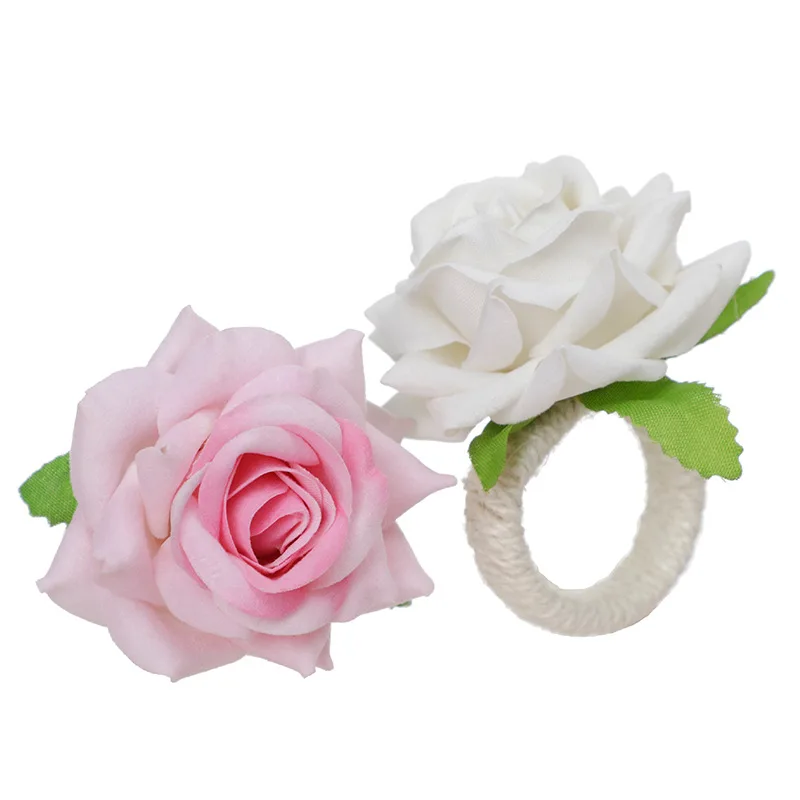 

Napkin Ring Buckle with Artificial Rose Flower Tissue Ring Holders for Home Restaurant Wedding Valentine's Day Table Decor 6Pcs