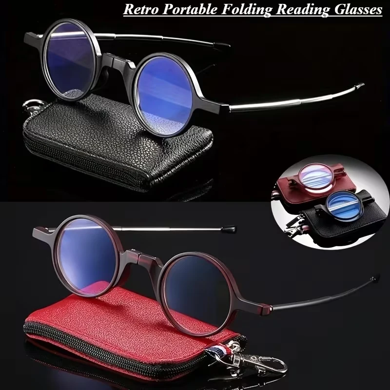 Retro ultraleichte tragbare Lesebrille aus Metall für Männer und Frauen, klassische hochauflösende Lesebrille mit rundem Rahmen, Glasse