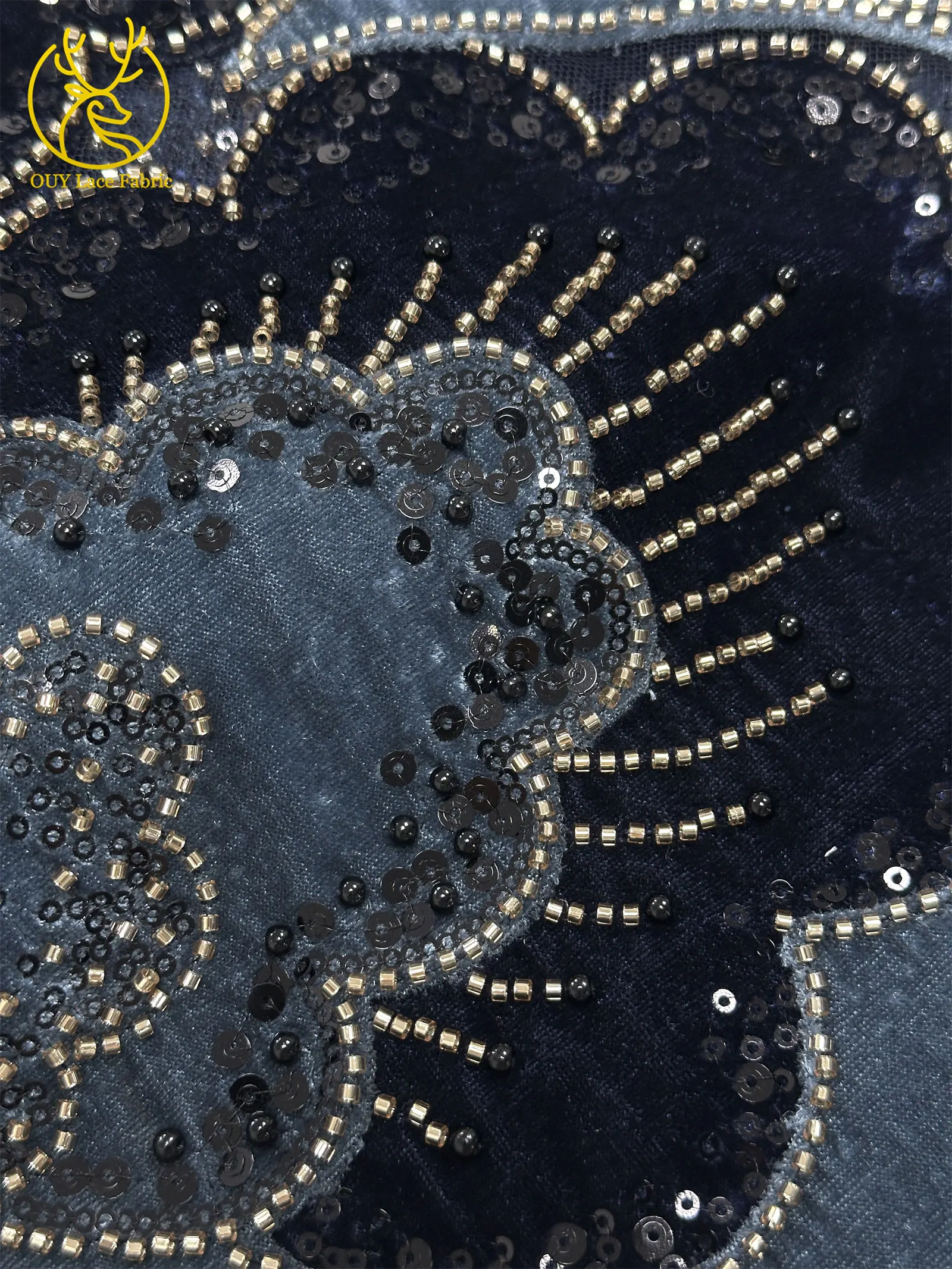 Neuester Samt-Blütenblatt-Pailletten-Spitzenstoff 2026 Hochwertiger afrikanischer Perlen-Tüll-Spitzenstoff für Hochzeit, Party, Kleid, Nähmaterial – Detail 16