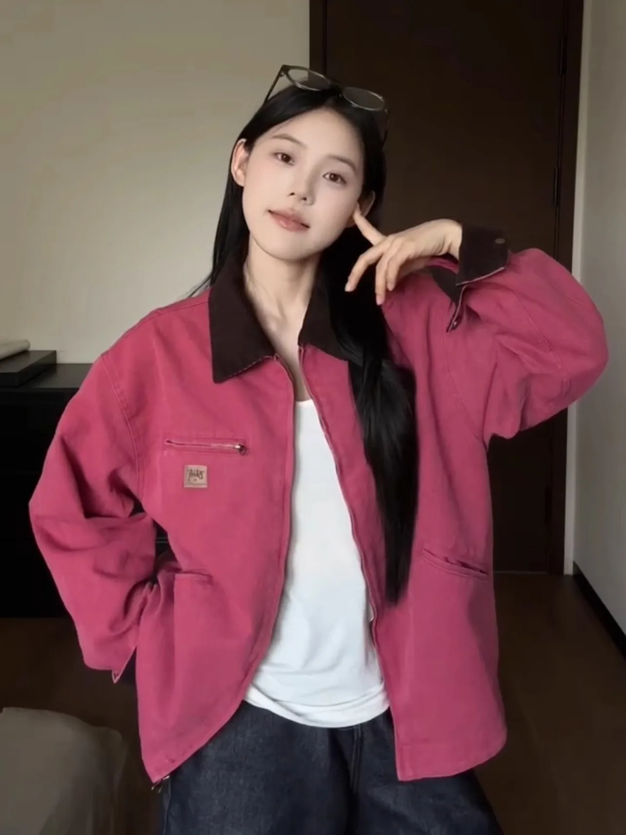 Jaet – vêtements de travail rétro américains pour femmes, coupe ample, col Design Sensation, petit ence, couleur Colion, manteau d'automne et d'hiver