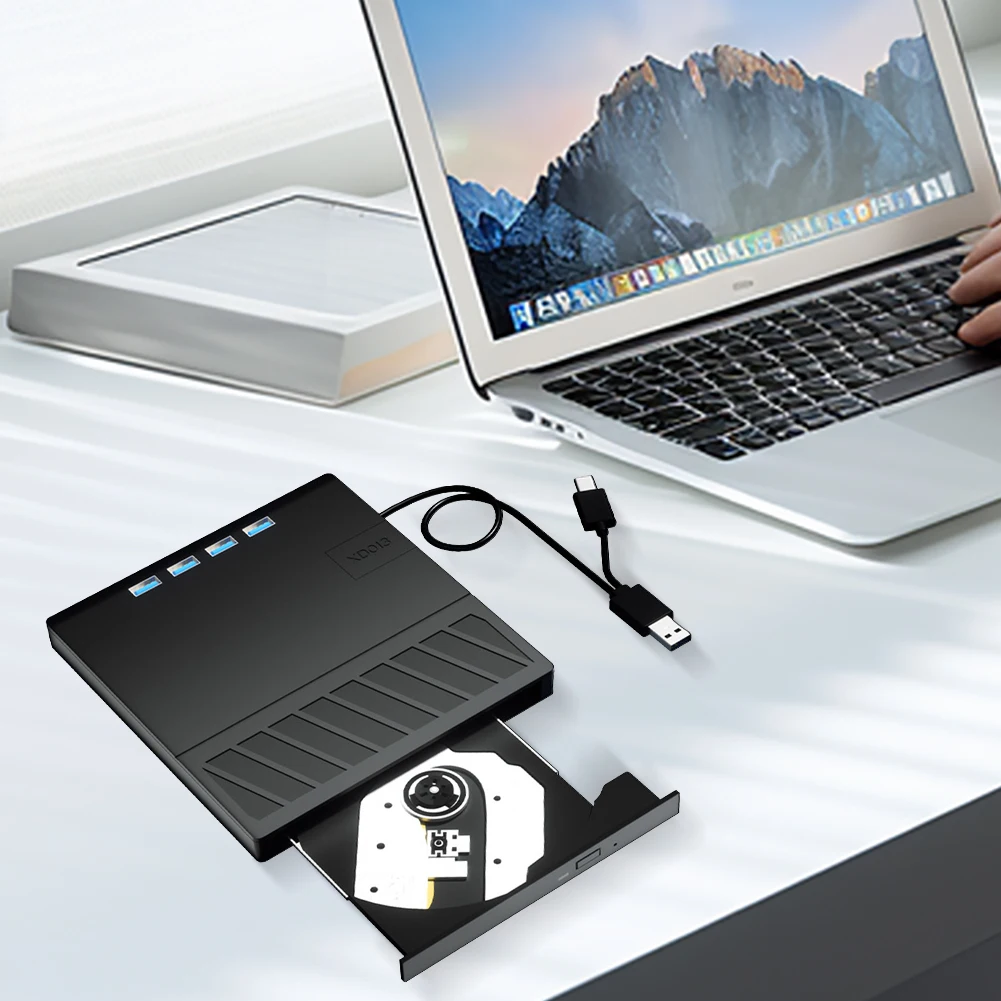 7-in-1 USB 3.0 Type C External CD DVD Drive with SD/TF Port Optical Disc Drive Slim for Windows XP/7/8/10/11  Laptop Desktop