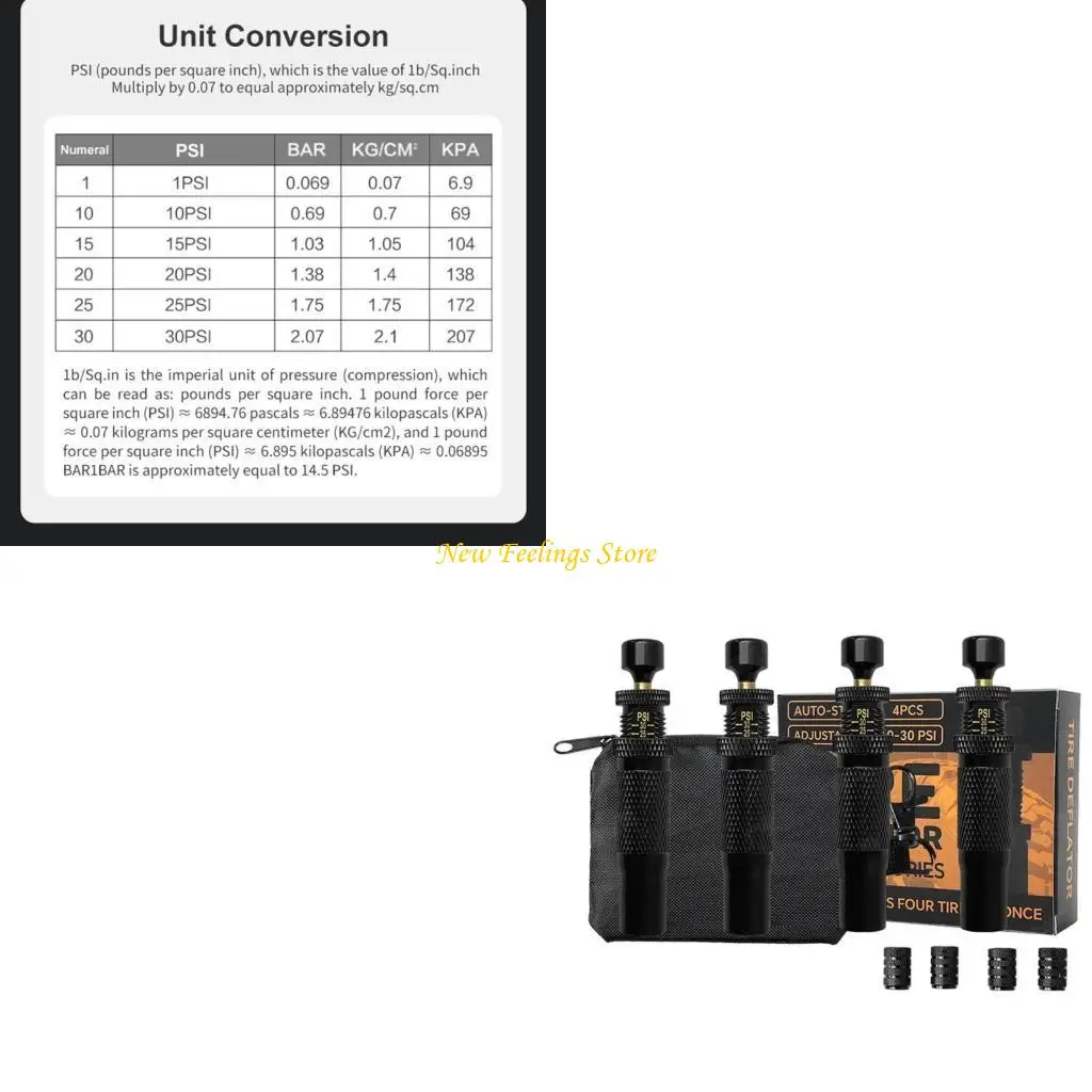 

Tire Deflators Easy Twist Pressure Control Adjustable from 0.7 to 2.1 Bar, with Protective Caps&Convenient Carrying Case
