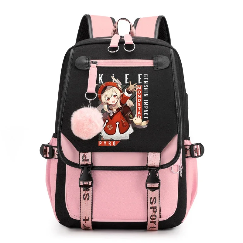 

Bag for Girls Women Usb Bookbags Genshin Impact Anime Print Cute School Backpack Mochila