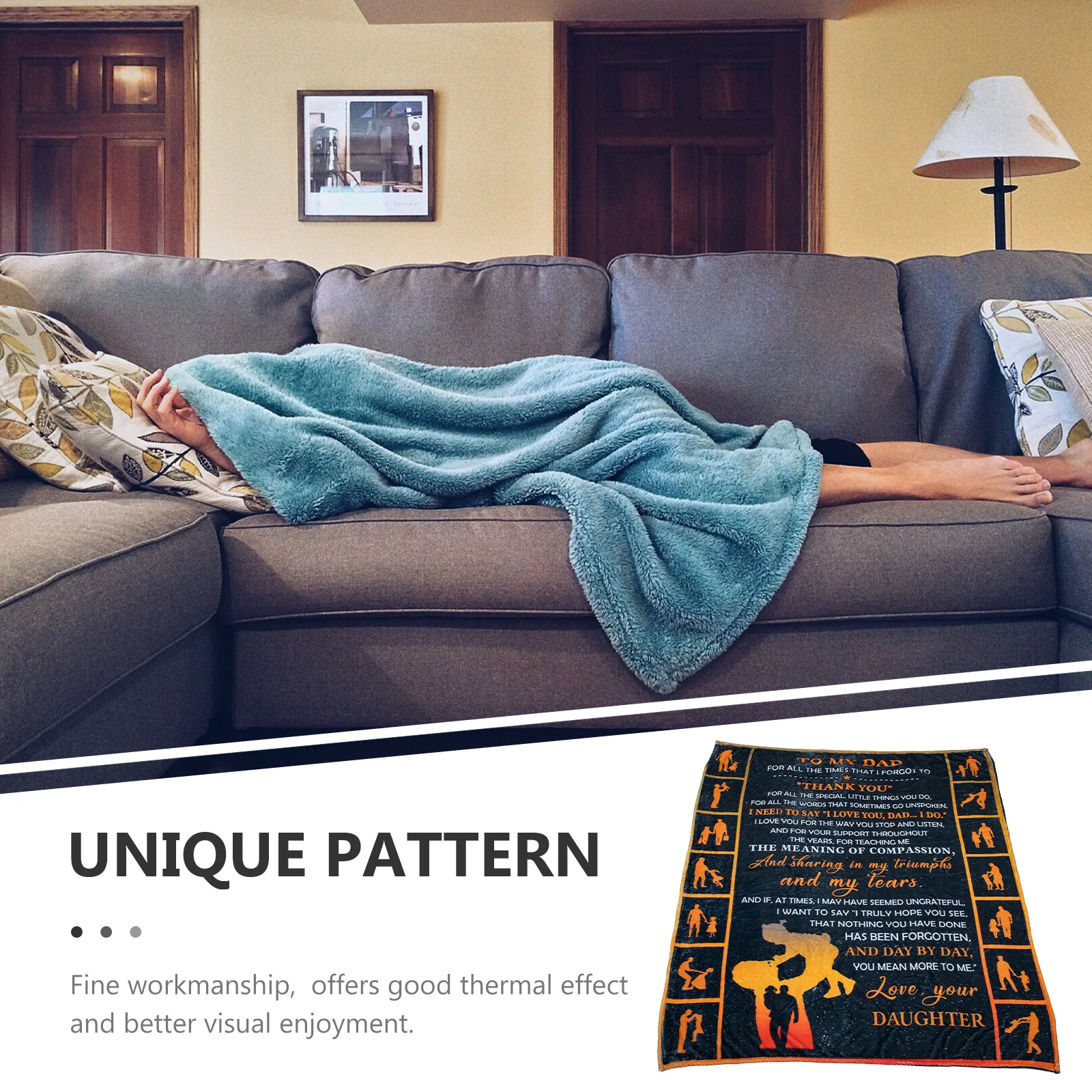

Father's Day Flannel Blanket Ultra Soft Comfortable Sofa Air Conditioning Throw Blanket for Dad Pattern Bedding