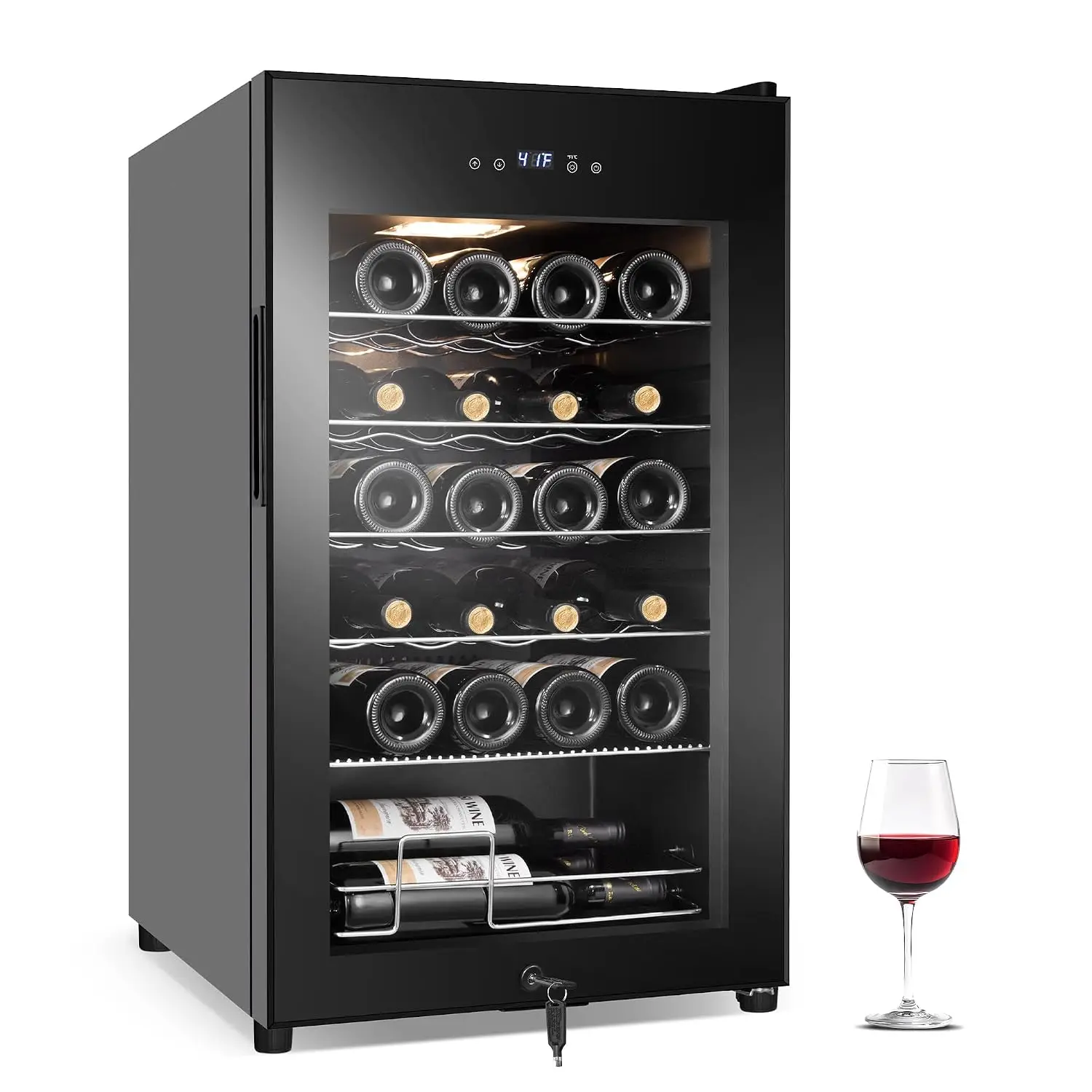 Wine Fridge 24 Bottles, Small Wine Cooler Refrigerator Freestanding with Digital Temperature Control Safety Lock, Frost, Custom