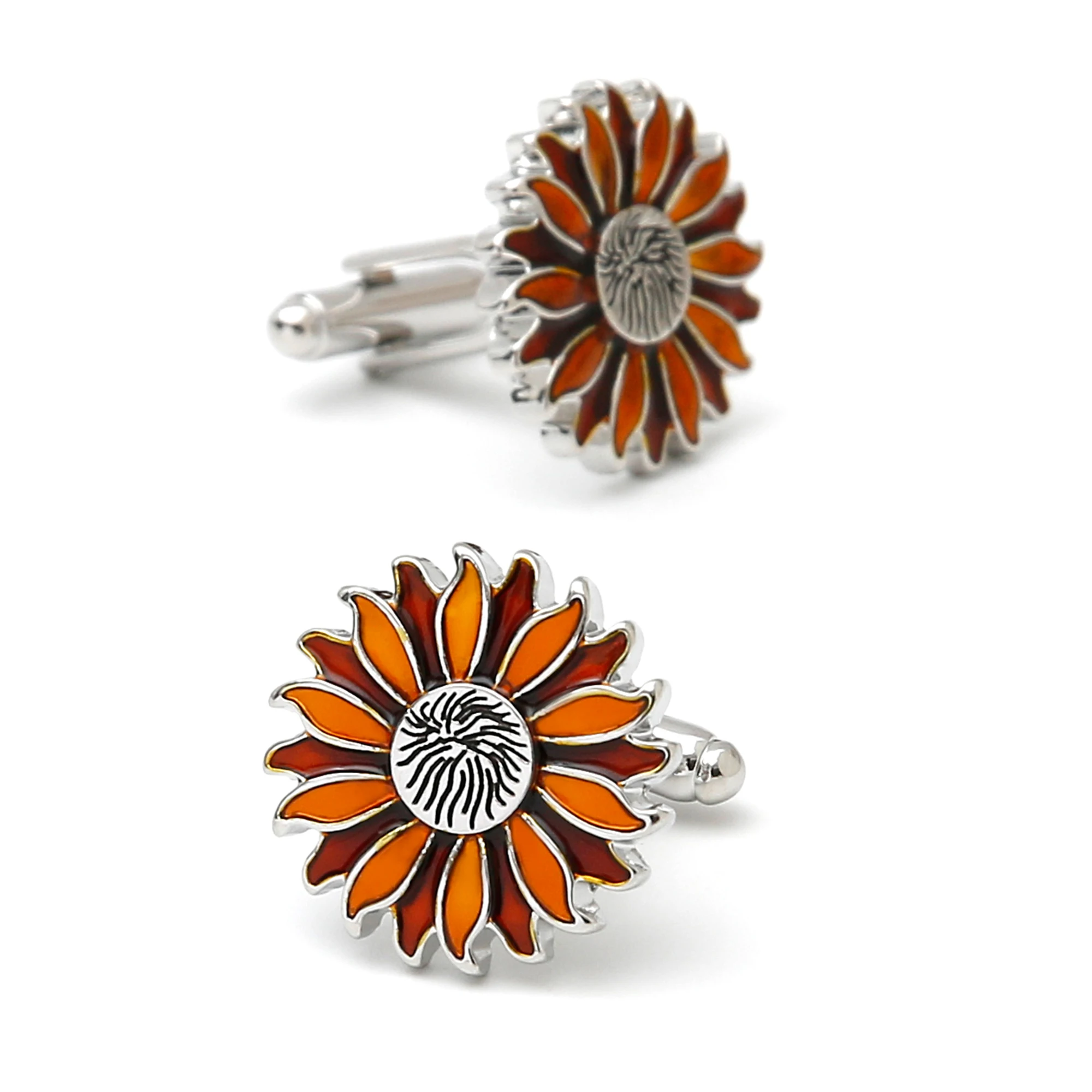 أزرار أكمام للرجال XK24014 لطيف عباد الشمس الفن تصميم فضي اللون النحاس فستان قميص أزرار أكمام مجوهرات