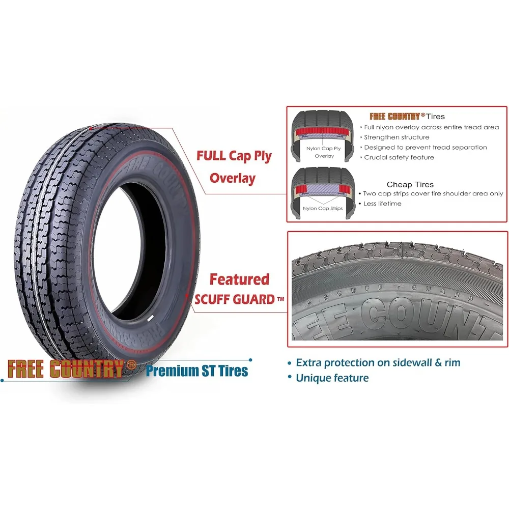 مجموعة عالية الجودة مكونة من 4 إطارات مقطورة شديدة التحمل ST205/75R15 205 75 15 نطاق تحميل 10 طبقات E حزام شعاعي مع واقي من الصلب، جديد