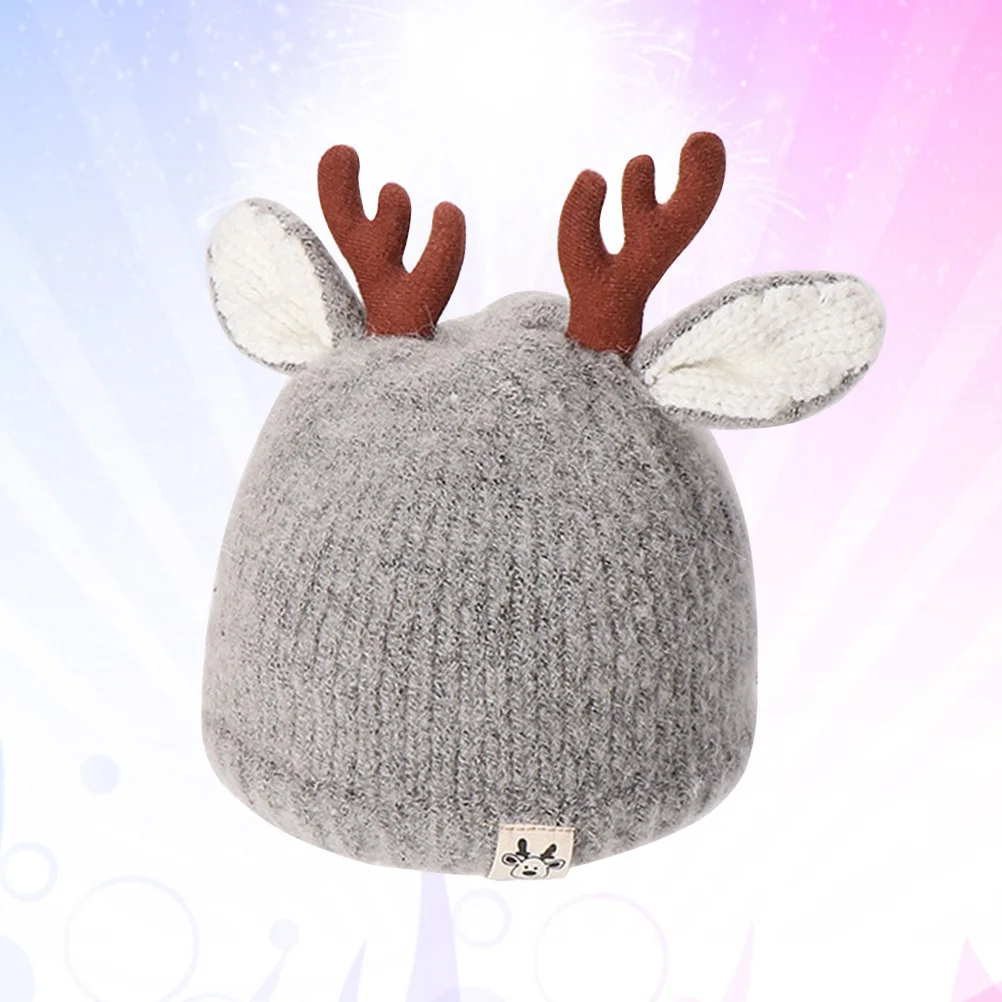 

24 шт., детская вязаная утолщенная теплая шерстяная детская серая шапка для детей 3-24 месяцев, милая детская зимняя шапка с рогом лося, зимняя теплая шапка