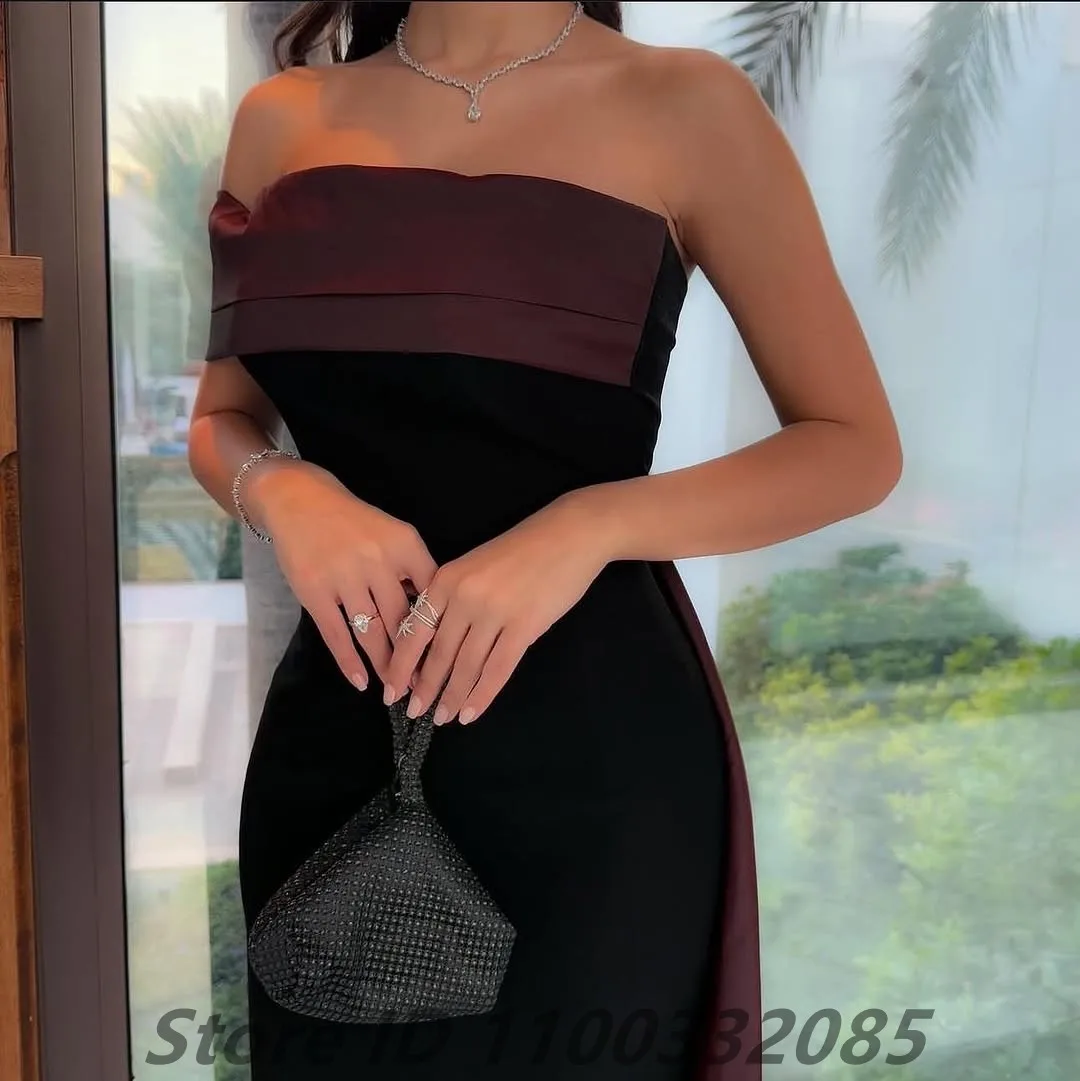 Eightale 2025 Black And Burgundy Evening Dress Wedding Party One Shoulder Satin Prom Dress Saudi Arabic Party Gown Customized image 2