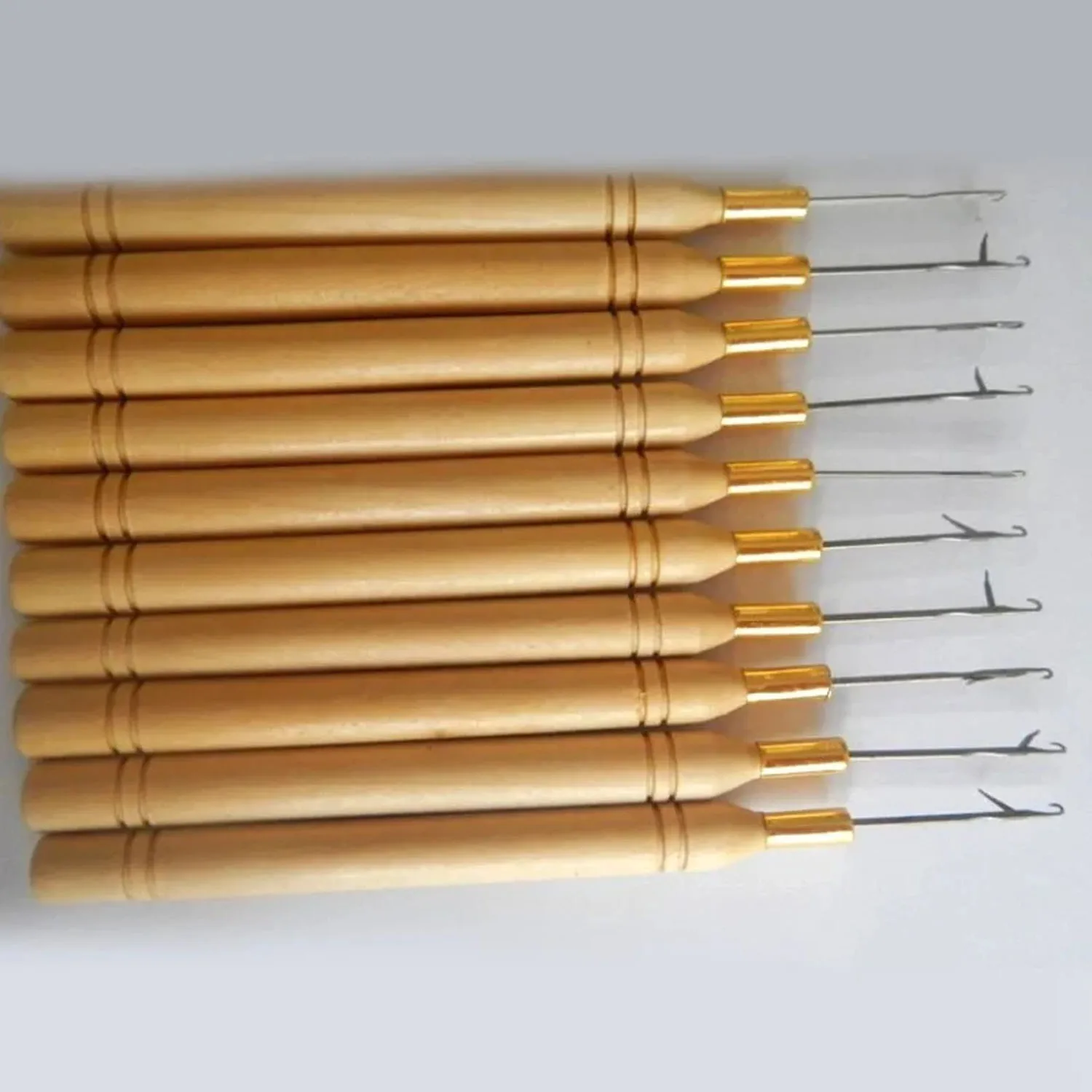 12PCS Wooden Handle Crochet Hook Cover, Used for Making Lace Wigs, Knitting Micro Ring Hair Extensions and Weaving Tools