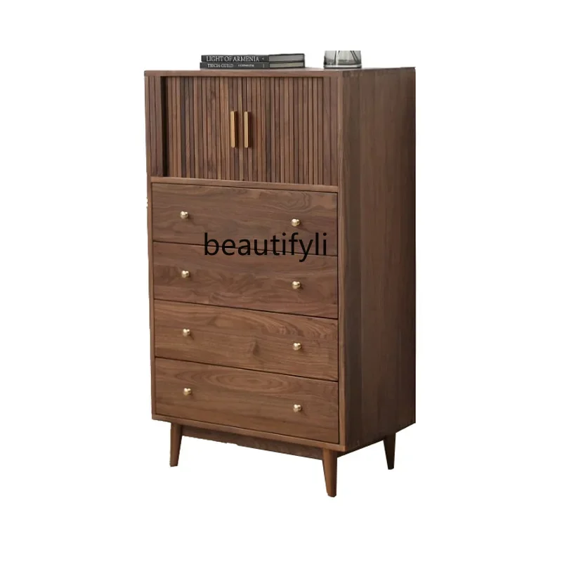 Solid Wood Four-Bucket Cabinet Restaurant Side Cabinet Black Walnut Bedroom Locker Nordic High Cabinet