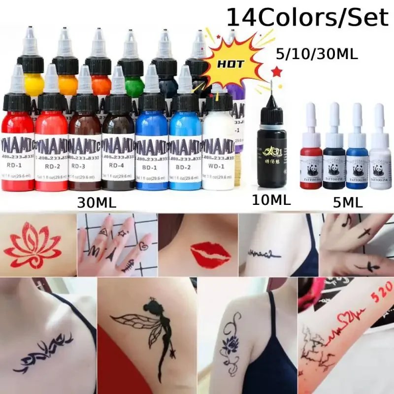 14Colors 5/10/30ml/Bottle Professional TattooInk For Body Art Natural Plant Micropigmentation Pigment Permanent Tattoo Ink