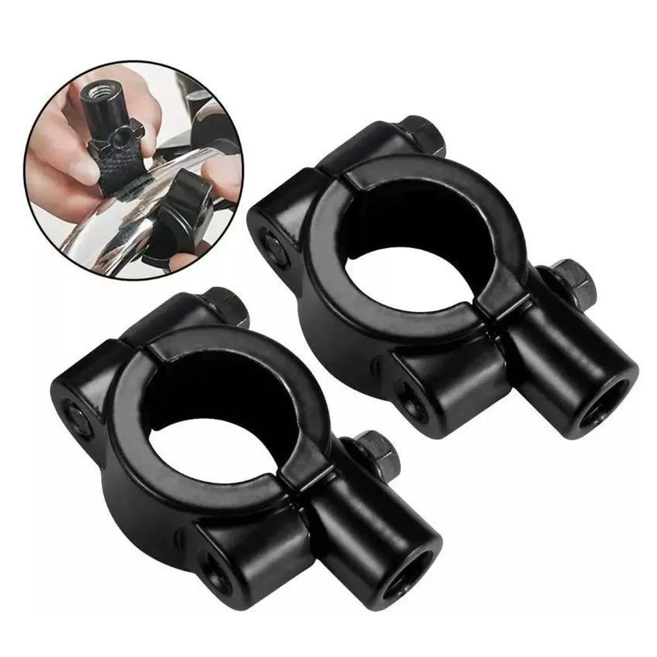 2Pcs 22mm Motorcycle Handlebar Mirror Mount Clamp 8mm Thread Universal Rear View Mirror Holder Adapter Black Base Accessories image 4