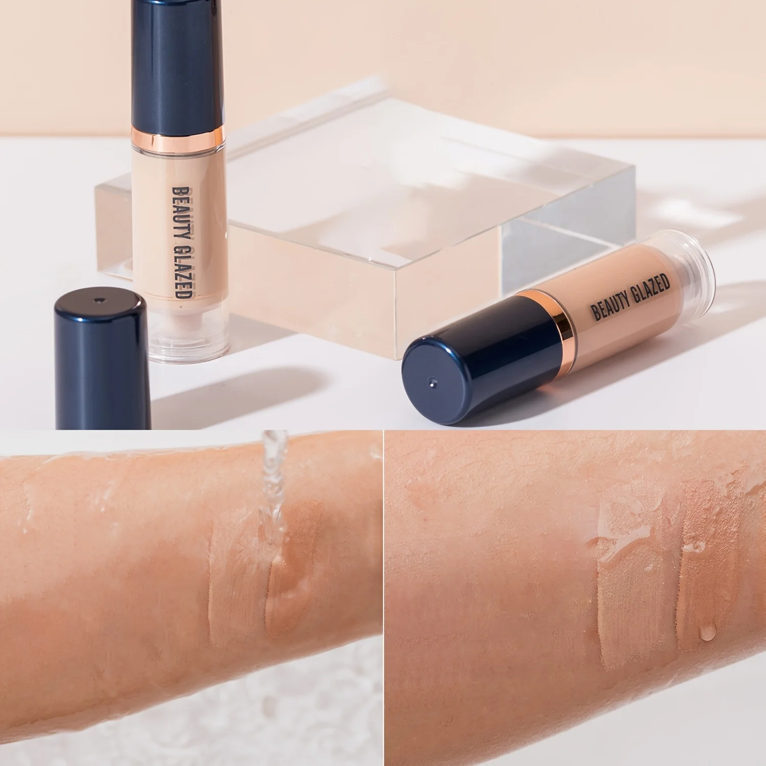 BEAUTY GLAZED 2-teiliges Make-up-Set, Concealer und flüssiges Foundation-Set, vollständige Abdeckung, wasserfest, langlebig, natürlicher Look, dunkler Kreis