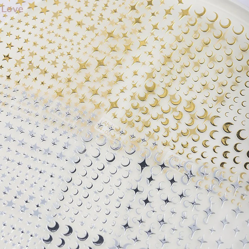 [L&P] ملصقات أظافر لطيفة على شكل نجمة حالمة على شكل هلال وقمر ونجوم يابانية ذهبية وفضية وأسود لتزيين الأظافر